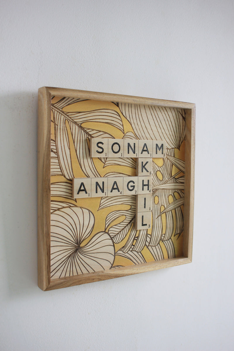 Leafy Gold Scrabble Sign